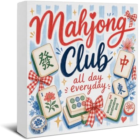 Christmas Mahjong Decor, Chinoiserie Mahjong Club Wooden Sign Decorations by EUDOSI