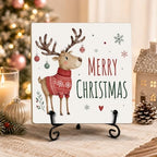 Merry Christmas Decor with Reindeer Wood Plaque with Support Stand - Image 5