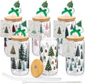 Vesici 6 Set Christmas Glass Cups with Lid Straw & Stopper, Christmas Tree by Vesici