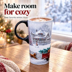 Topadorn 17oz Ceramic Travel Mug with Lid, Christmas Red Truck Coffee Mug - Image 6