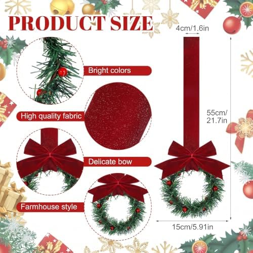 Retrowavy 12 Pcs Small Christmas Kitchen Cabinet Wreaths with Ribbon - Image 2