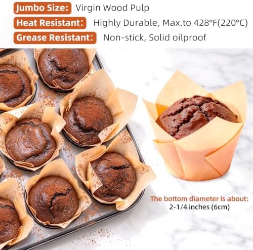 120pcs Jumbo Natural Tulip Cupcake Liners, Greaseproof Muffin Liners - Image 5