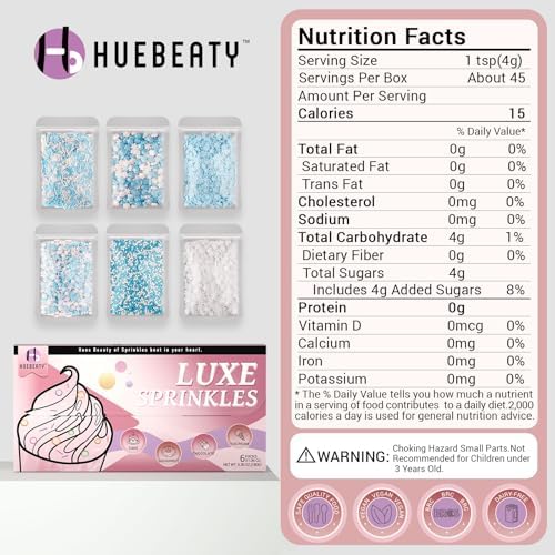 HUEBEATY 6-in-1 Edible Snowflake Sprinkles – Blue and White Winter Sprinkles for Cake Decorating, Cookies, Cupcakes & Baking | 6.36oz/180g | Frozen, Christmas, Holiday, and Winter Wonderland Decorations - Image 2