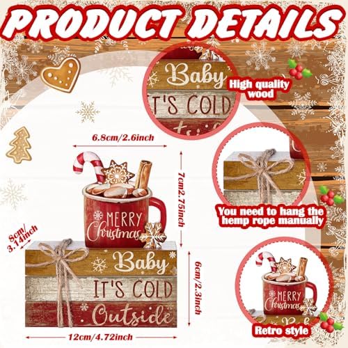 4 Pcs Christmas Table Decorations Indoor, Hot Cocoa Wood Sign - Image 4