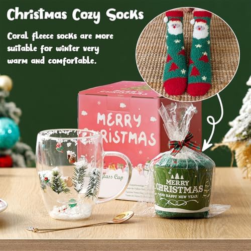 Christmas Gifts For Women Mom Friends Kids Grandma Men Cute Coffee Mugs with Christmas Socks Glass Espresso Tea Cups Kawaii Christmas Stocking Stuffers Decorations Presents Funny White Elephant Gifts - Image 2