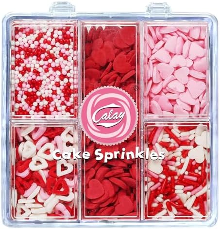 Valentines Sprinkles for Baking, Pink, Red and White Heart Sprinkles for Valentines Cake Cookies Cupcake Decorating by Kercky