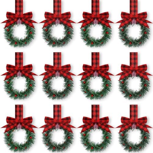 Retrowavy 12 Pcs Small Christmas Kitchen Cabinet Wreaths with Ribbon by Retrowavy