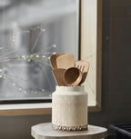 JIEMEI HOME Kitchen Utensil Holder, 6.77" Ceramic Farmhouse Stable Utensil Crock - Image 6