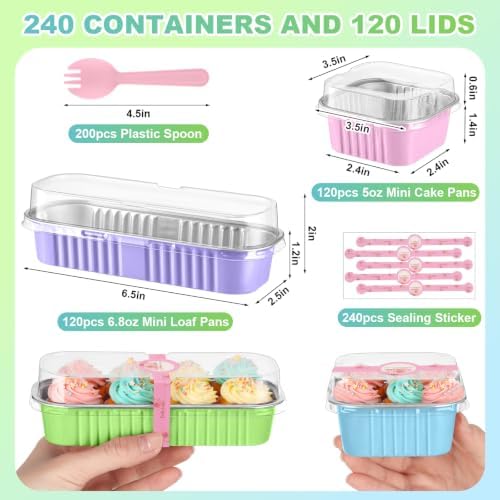LemonRoad Mini Loaf Pan with Lids and Spoons, Macaron Colors, 240 Sets - Image 2
