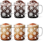 6 Pcs Christmas Glass Mugs with Handle Winter Xmas Coffee Mugs, Snowflakes by Havawish