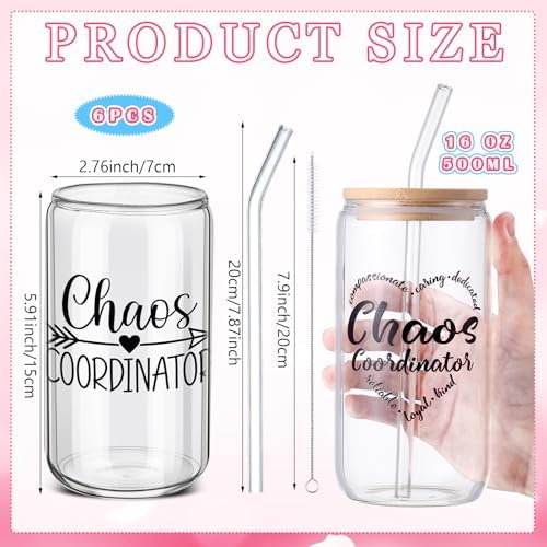 SiliFine Chaos Coordinator Gifts for Women, 6 Pcs Glass Cups with Lids - Image 3