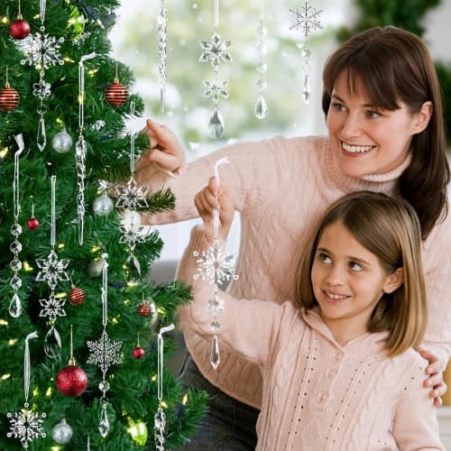 Crystal Christmas Tree Ornaments, Clear Acrylic Snowflake & Icicle, 18pcs - Image 2