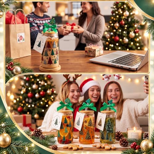 Vesici 6 Set Christmas Glass Cups with Lid Straw & Stopper, Christmas Tree - Image 5
