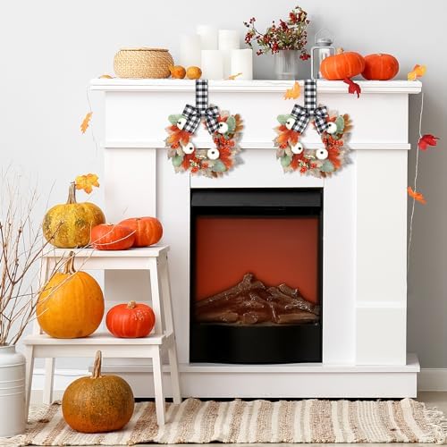 Syhood 2 Pcs 9 Inch Small Fall Wreath for Cabinet Mini Fall Wreath - Image 6