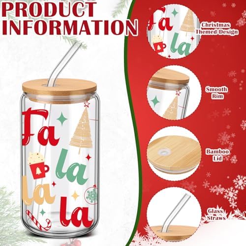 SiliFine 6 Pcs Christmas Glass Cups, 16 oz with Lids and Straws - Image 4