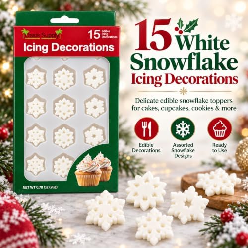 Oasis Supply Christmas Snowflake Edible Icing Decorations – 15 Count – White Winter Cake & Cupcake Toppers for Cookies, Cakes, Cupcakes & Holiday Desserts - Image 6