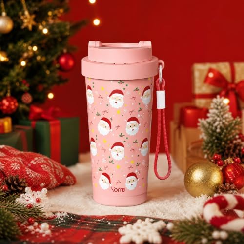 YOME 17oz Christmas Ceramic Lined Insulated Coffee Mug with Infuser for Women Gift| One-handed Pop Open Lid | Stainless Steel |Keep Drinks Cold and Hot| 100% Leak Proof - Image 2