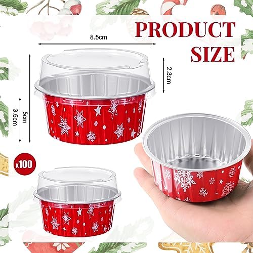 Umigy 100 Pcs Christmas Aluminum Foil Baking Cups with Lids,Snowflake - Image 2
