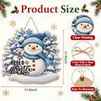 Christmas Snowman Decorations Hello Winter Hanging Wooden Door Sign - Image 3