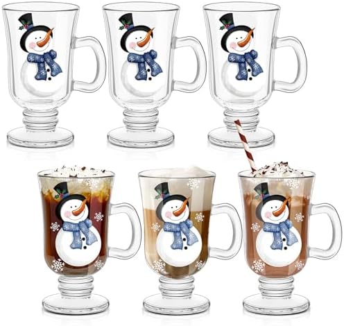 Sliner 6 Pcs Glass Coffee Mugs, Snowman Irish Mugs with Handle by Sliner