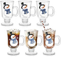 Sliner 6 Pcs Glass Coffee Mugs, Snowman Irish Mugs with Handle by Sliner