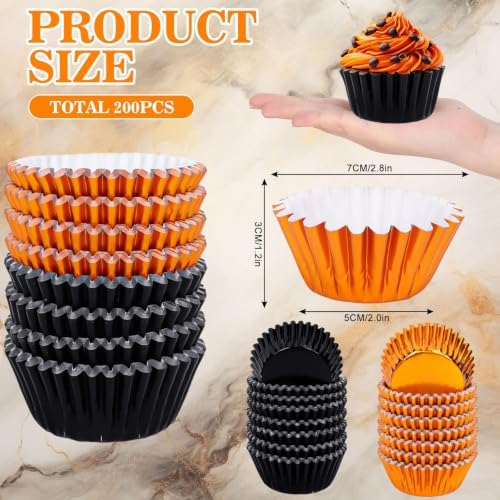 JarThenaAMCS 200Pcs Halloween Cupcake Liners Black Orange Foil Metallic Baking Cups Muffin Wrappers for Halloween Party Supplies - Image 2