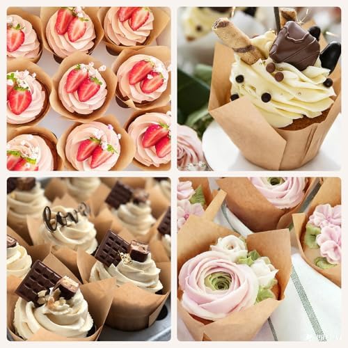 200pcs Natural Tulip Cupcake Liners, Premium Muffin Liners Holders for Baking Cups, Greaseproof Cupcake Wrappers in Standard Size, Classic Parchment Paper Cupcakes Liner by JIRNGLA - Image 6