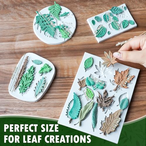 HKNMTT Leaf Fondant Silicone Mold Small Maple Shapes, 34 Cavity Tree Fern Leaves Rose Flower for Cake Cupcake Topper Craft Decorating Sugar Candy Clay Plant Moulds DIY BPA Free - Image 2