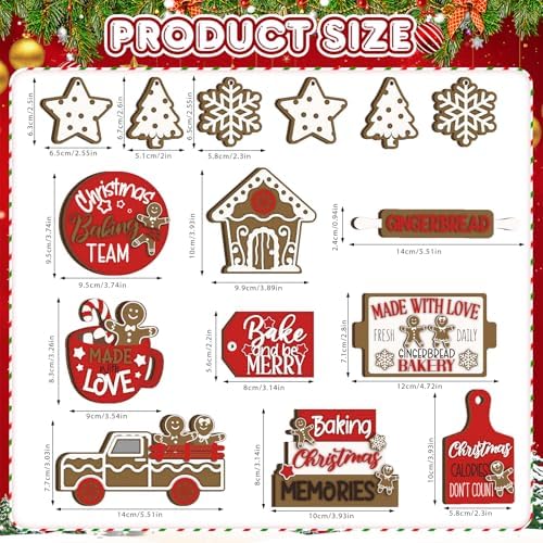 Funnymoom 17 Pcs Christmas Tiered Tray Decor Set Gingerbread Man Tray Decor - Image 3
