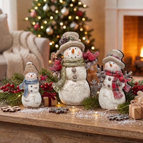 Suzile 3 Pcs Christmas Cardinal Snowman Decoration Wooden Indoor Decor - Image 2