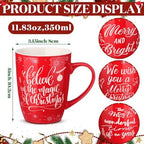 4 Pcs Snowflake Christmas Ceramic Mugs Set, Red Holiday Coffee Cup - Image 3