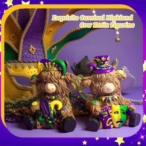 2 Pack Mardi Gras Highland Cow Figurines Mardi Gras Gifts - Image 5