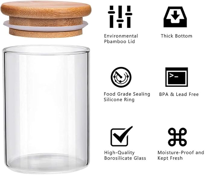 Glass Jars with Bamboo Wooden Airtight Lids 6oz 10oz Spice Jars Food Storage - Image 2