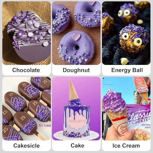 HUEBEATY® 6-in-1 Purple Edible Pearls Sprinkles, Sanding Sugar for Cake Decorating, Cupcakes, Cookies & Ice Cream - 180g, Edible Mardi Gras, Halloween & Mermaid Purple Cake Sprinkles and Decorations - Image 6