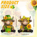 2 Pcs Resin Highland Cow Figurine Decor, Brigh Sunflower Style - Image 3