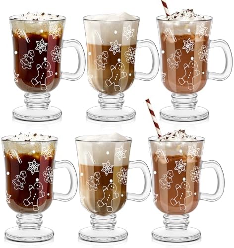 Sliner 6 Pcs Glass Coffee Mugs, Gingerbread Man Irish Mugs with Handle by Sliner