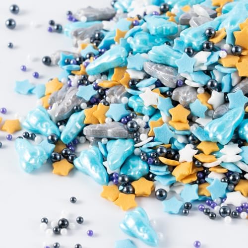 Space Theme Sprinkles Edible Blue Sliver Rocket Stars Sprinkles Galaxy Spacecraft Pearls Sugar Candy for Cookie Decorations Baking Cake Cupcake Topper Decoration 4.2 Ounce - Image 7