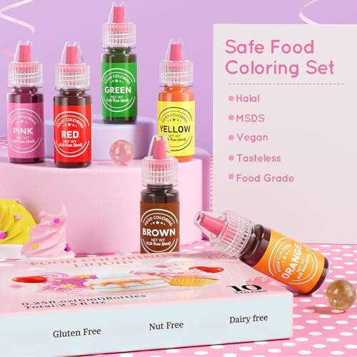 Food Coloring Liquid 10 Colors for Baking,Cherrysea Food Grade Cake Food Coloring Set for Halloween,Fondant,Cookies,Icing,Easter Egg Dessert Decorating Making DIY Supplies Kit- 0.25 Fl. oz (6 - Image 3