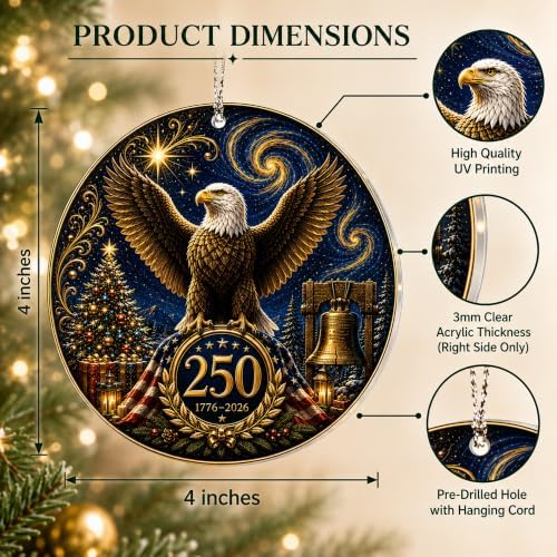 Christmas Decorations - Christmas Ornaments - 250 Anniversary USA Merchandise - Christmas Ornament 2026 – Christmas Decoration for Home, Stocking Stuffers - Gifts for Family Mom Dad Friends Coworker - Image 5