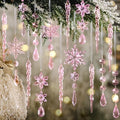 Crystal Christmas Tree Ornaments, Pink Acrylic Snowflake & Icicle, 32pcs by OuMuaMua