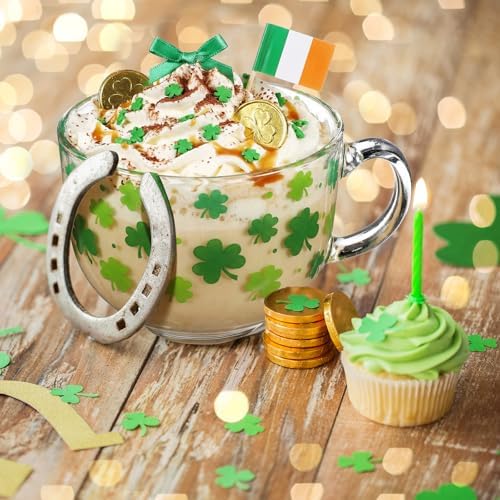 Sliner Set of 6 St Patrick's Day Glass Coffee Mugs with Handle, 16 oz Clear Irish Coffee Mugs Footed Irish Glasses Shamrock Glasses Winter Holiday Cups for Beverages Latte Hot Chocolate - Image 5