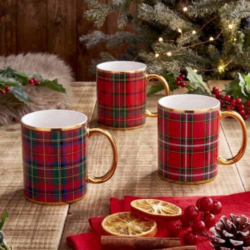 Havawish 4 Pcs Christmas Red Tartan Plaid Mugs 12 oz Holiday Coffee Mug - Image 4