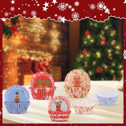 600 Pack Christmas Cupcake Liners Cupcake Wrappers Baking Cups Santa Holiday Paper Wraps Muffin Liners for Xmas Birthday Party Candy Cake Decorations Supplies(12 Styles) - Image 3