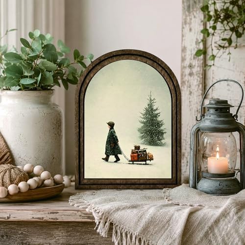 Winter Child Arched Decor, Christmas Sled Table Sign, 5.9x7.9 - Image 6