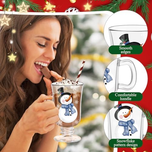 Sliner 6 Pcs Glass Coffee Mugs, Snowman Irish Mugs with Handle - Image 4