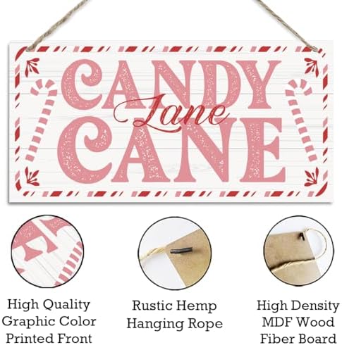 Candy Cane Lane Sign, Christmas Hanging Wood Sign, Winter Decorative Wall Signs, Rustic Winter Wooden Door Signs, Farmhouse Outdoor Wood Christmas Decor, Xmas Wall Porch Plaque Decor - Image 3