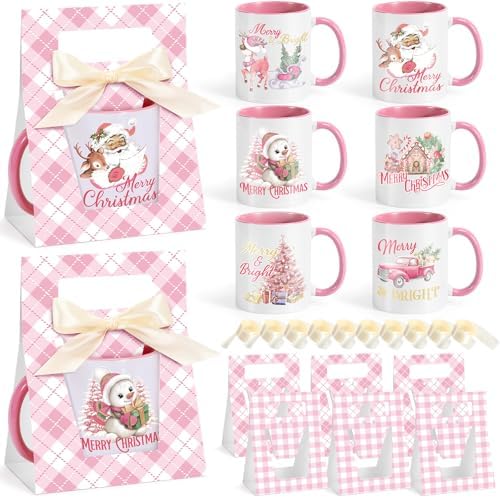 LemonRoad 6 Sets Pink Christmas Mugs 12 oz Xmas Coffee Mugs with Mug Boxes by Unknown
