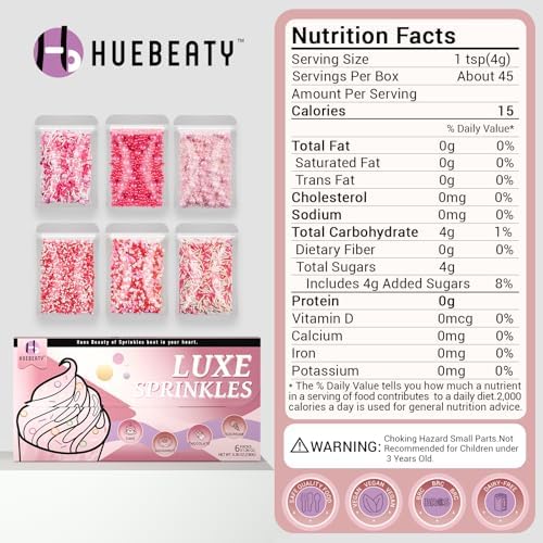 Pink Sprinkles, Red and Pink Heart Sprinkles Mix for Cakes, Cupcakes, 180g - Image 2