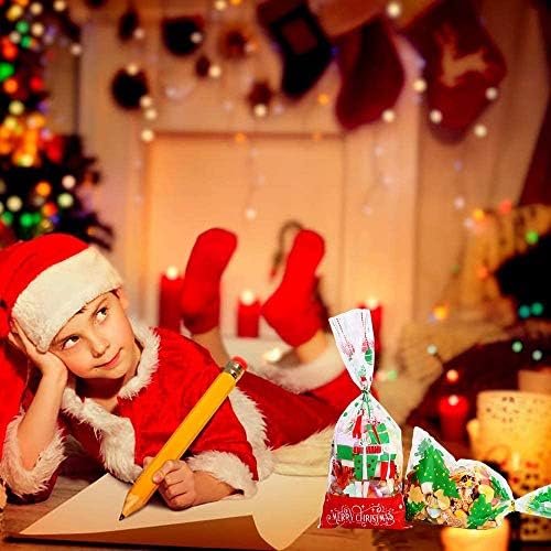 LOKIPA 200 Pcs Christmas Cellophane Treat Bags, Xmas Clear Cello Gift Bags Candy Goodies Bags with Twist Ties for Christmas Party Supplies - Image 6
