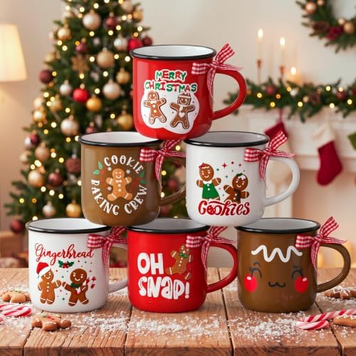 Christmas Gingerbread Man Mugs Set of 6 Winter Hot Cocoa Mug Gifts by Suttmin